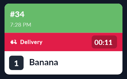 Ticket 34 on the second kitchen screen: 1 Banana, not finished yet.