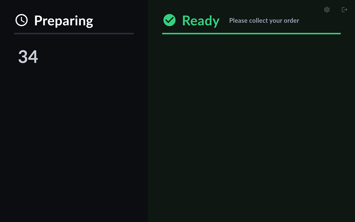 The customer screen still showing number 34 under Preparing.