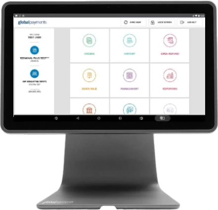 Global Payments Register: a 13-inch tablet on a stand